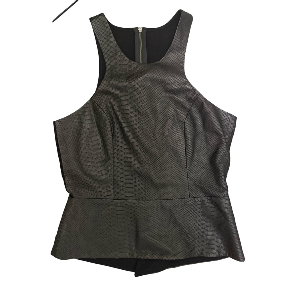 Michelle Mason Black 100% Lambskin /SnakeSkin Peplum Zippered Top NWOT